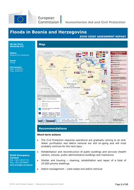Floods in Bosnia and Herzegovina ECHO JOINT ASSESSMENT REPORT Shortage