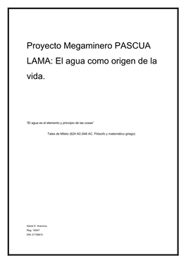 Proyecto Megaminero PASCUA LAMA: El Agua Como Origen De La Vida