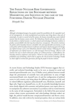 The Failed Nuclear Risk Governance: Reflections on the Boundary Between Misfortune and Injustice in the Case of the Fukushima Daiichi Nuclear Disaster Hiroyuki Tosa