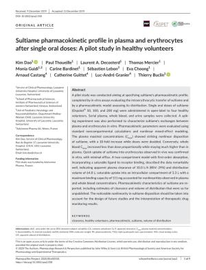 Sultiame Pharmacokinetic Profile in Plasma and Erythrocytes After Single Oral Doses: a Pilot Study in Healthy Volunteers