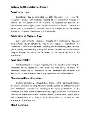 Cultural & Other Activities Report: Constitution Day Celebration Of