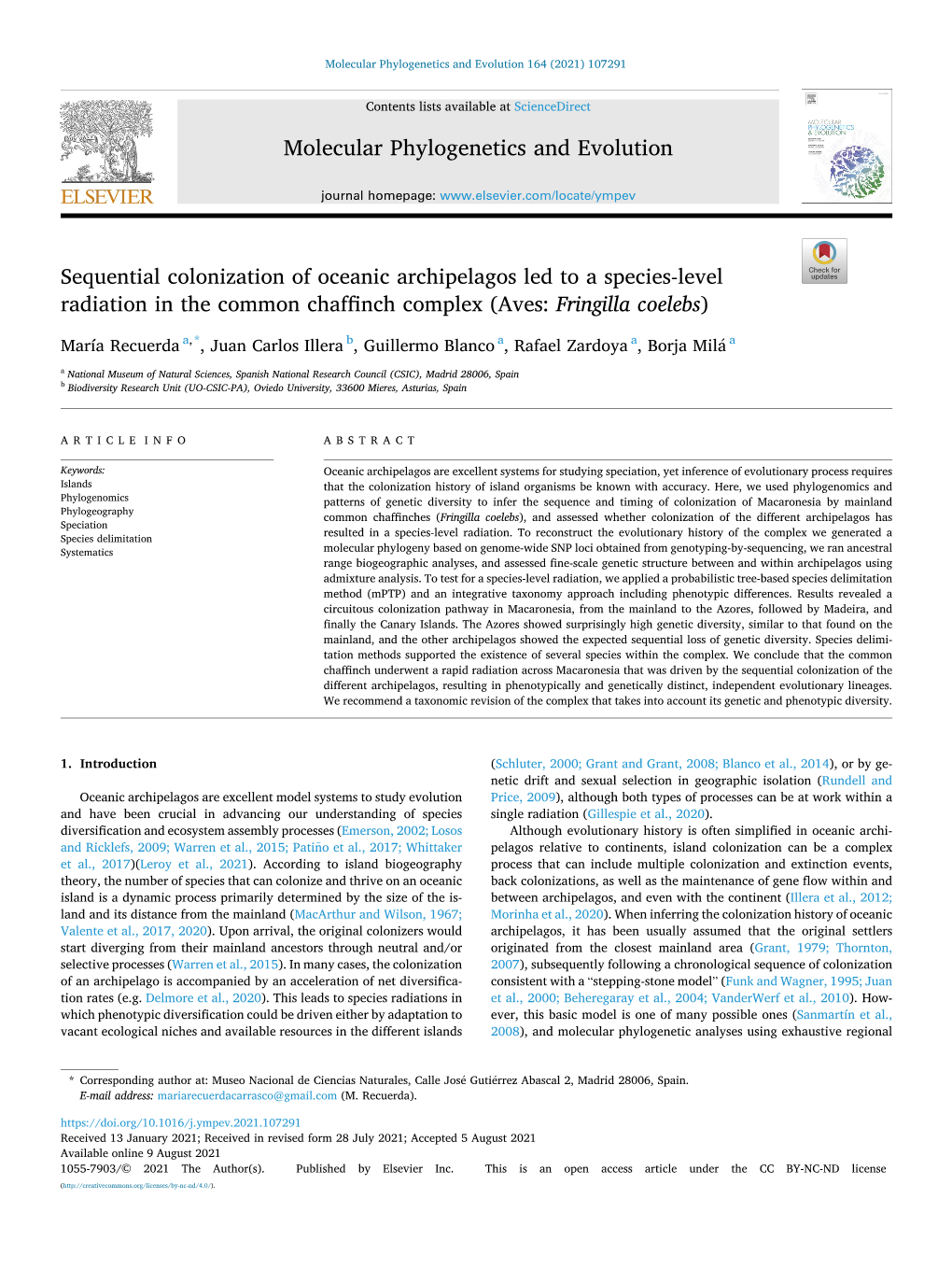 Molecular Phylogenetics and Evolution 164 (2021) 107291