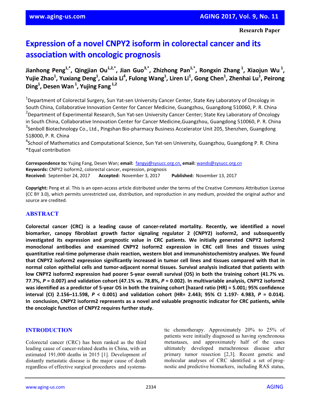 Expression of a Novel CNPY2 Isoform in Colorectal Cancer and Its Association with Oncologic Prognosis