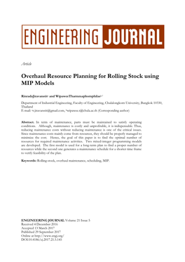 Overhaul Resource Planning for Rolling Stock Using MIP Models