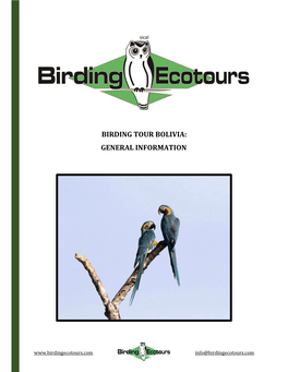 Birding Tour Bolivia: General Information