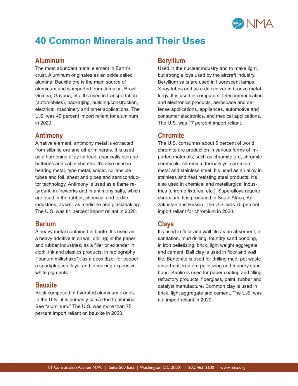 Fact Sheet: 40 Common Minerals and Their Uses