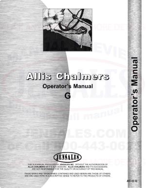 Allis Chalmers G Tractor Operators Manual