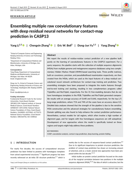 Ensembling Multiple Raw Coevolutionary Features with Deep Residual Neural Networks for Contact‐Map Prediction in CASP13