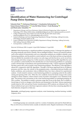 Identification of Water Hammering for Centrifugal Pump Drive Systems