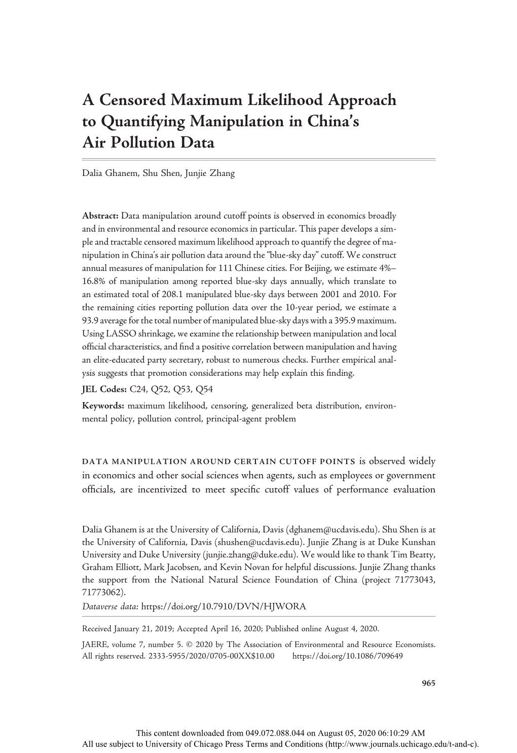 A Censored Maximum Likelihood Approach to Quantifying Manipulation in China’S Air Pollution Data