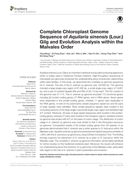 Complete Chloroplast Genome Sequence of Aquilaria Sinensis (Lour.) Gilg and Evolution Analysis Within the Malvales Order