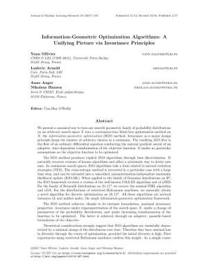 Information-Geometric Optimization Algorithms: a Unifying Picture Via Invariance Principles