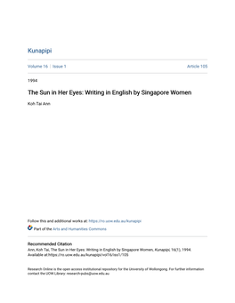 The Sun in Her Eyes: Writing in English by Singapore Women