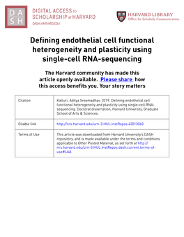 Defining Endothelial Cell Functional Heterogeneity and Plasticity Using Single-Cell RNA-Sequencing