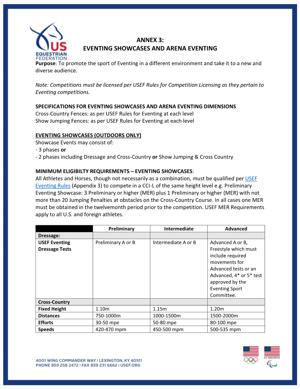 Annex 3: Eventing Showcases and Arena Eventing