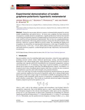 Experimental Demonstration of Tunable Graphene-Polaritonic Hyperbolic Metamaterial