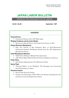 JAPAN LABOR BULLETIN Vol.36 - No.09, September
