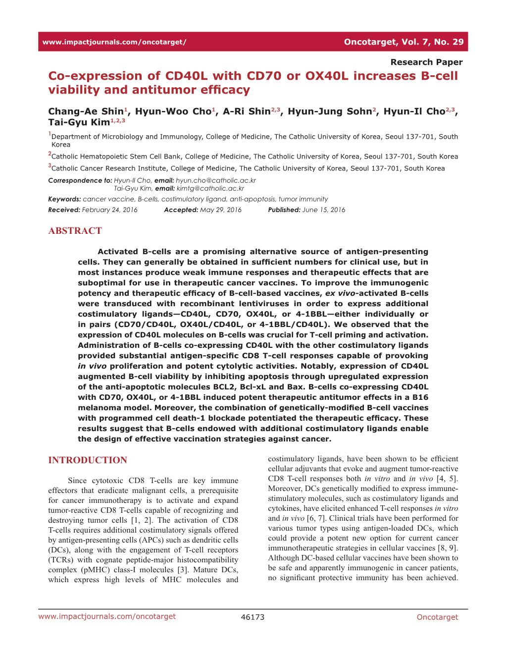 Co-Expression of CD40L with CD70 Or OX40L Increases B-Cell Viability and Antitumor Efficacy