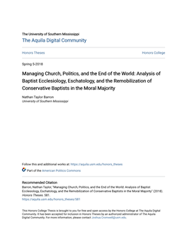 Analysis of Baptist Ecclesiology, Eschatology, and the Remobilization of Conservative Baptists in the Moral Majority