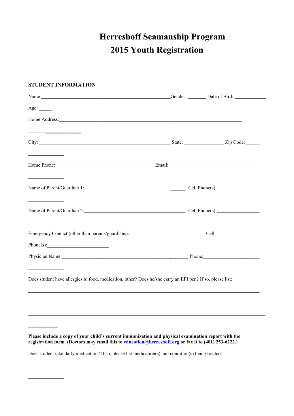 Herreshoff Institute Summer Seamanship Program 2011 Registration