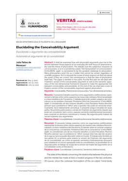 Elucidating the Conceivability Argument Elucidando O Argumento Da Conceptibilidade Aclarando El Argumento De La Concebilidad