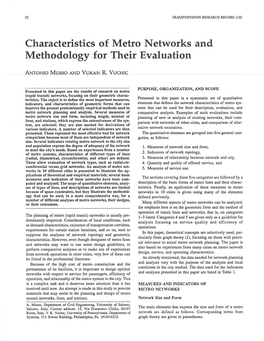 Characteristics of Metro Networks and Methodology for Their Evaluation