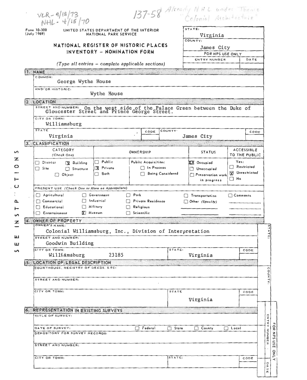 NOMINATION FORM for NPS USE ONLY ENTRY NUMBER Dal