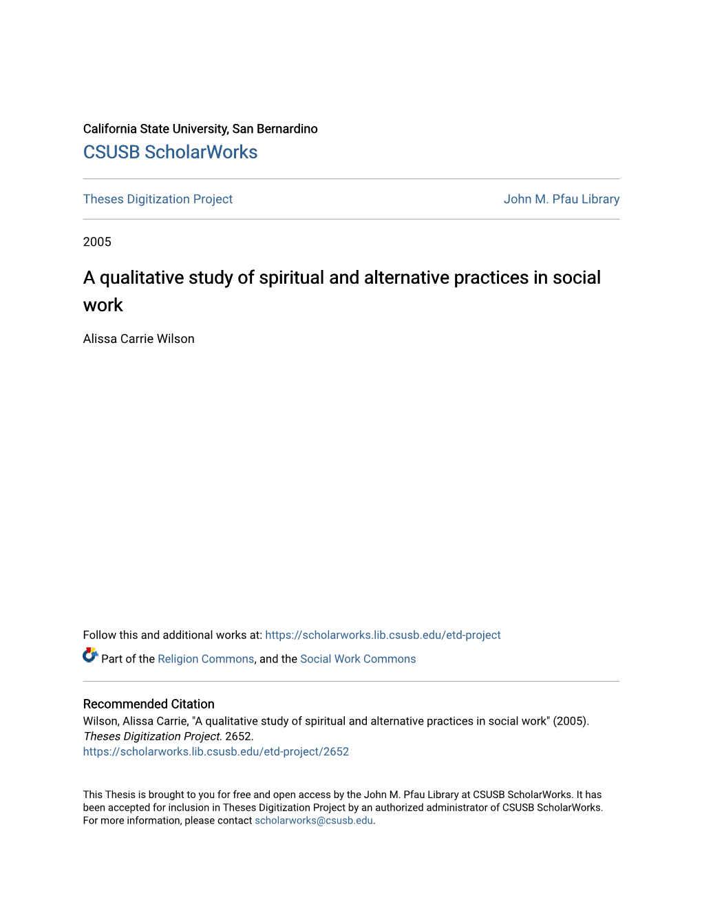 A Qualitative Study of Spiritual and Alternative Practices in Social Work