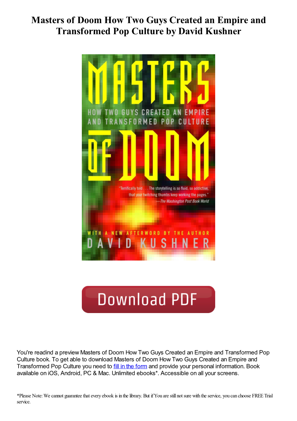 Masters of Doom How Two Guys Created an Empire and Transformed Pop Culture by David Kushner