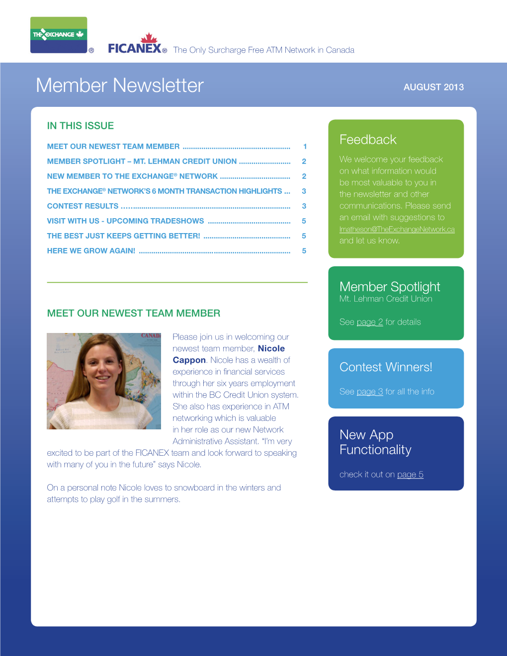 Member Newsletter AUGUST 2013