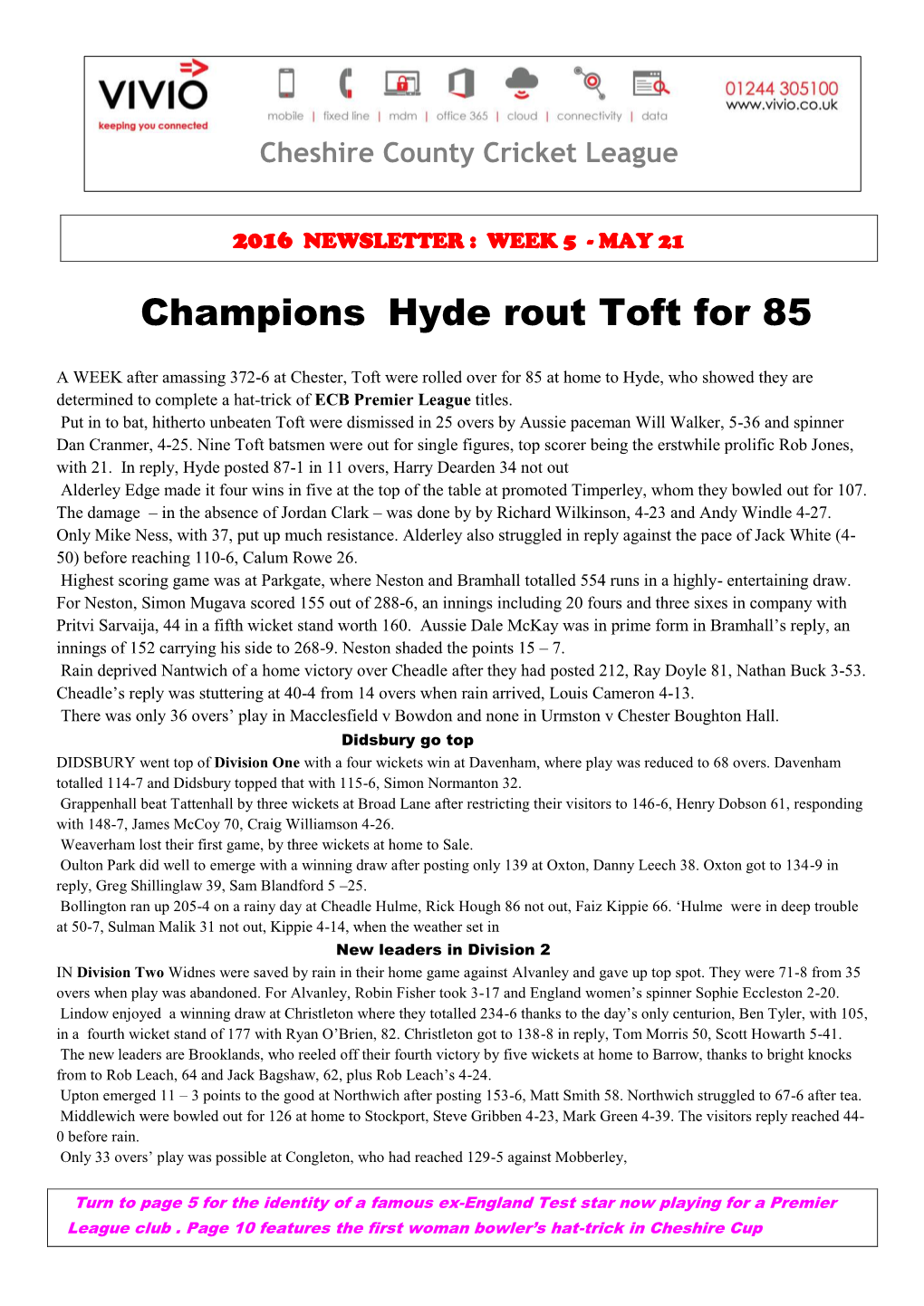 Champions Hyde Rout Toft for 85