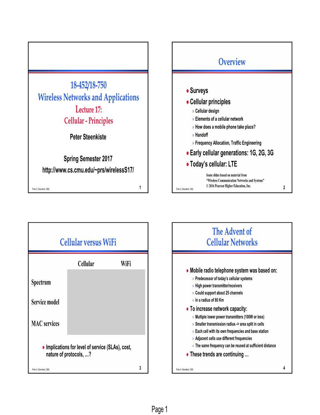 18-452/18-750 Wireless Networks and Applications Overview Cellular