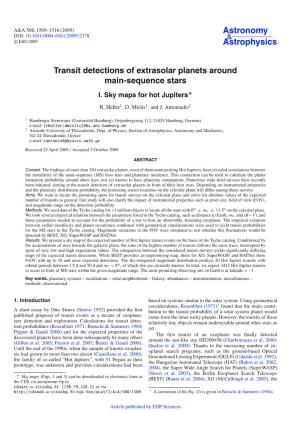 Transit Detections of Extrasolar Planets Around Main-Sequence Stars I