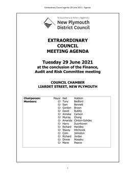 EXTRAORDINARY COUNCIL MEETING AGENDA Tuesday 29 June 2021