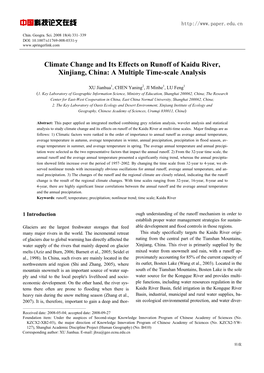 Climate Change and Its Effects on Runoff of Kaidu River, Xinjiang, China: a Multiple Time-Scale Analysis