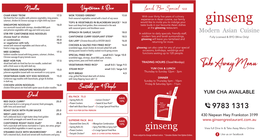 Ginseng Takeaway Menu