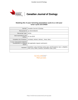 Relating the 4-Year Lemming Population Cycle to a 3.8-Year Lunar Cycle and ENSO