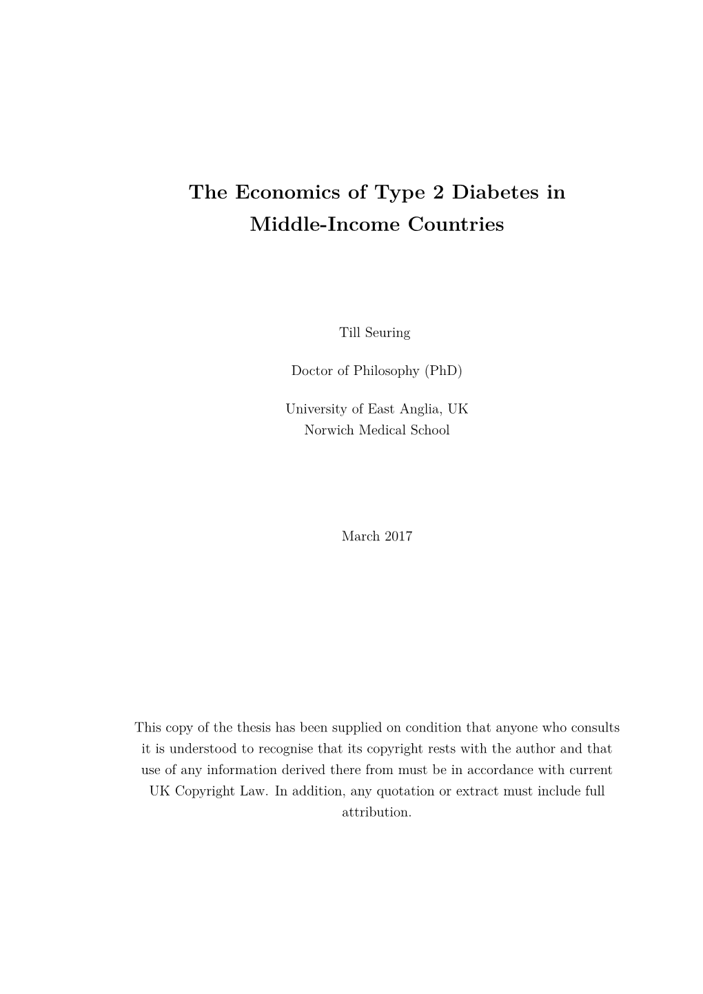 The Economics of Type 2 Diabetes in Middle-Income Countries