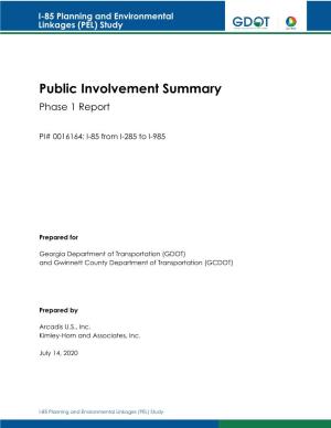 Public Involvement Summary Phase 1 Report
