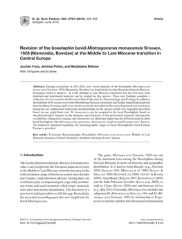 Revision of the Boselaphin Bovid Miotragocerus Monacensis STROMER, 1928 (Mammalia, Bovidae) at the Middle to Late Miocene Transition in Central Europe