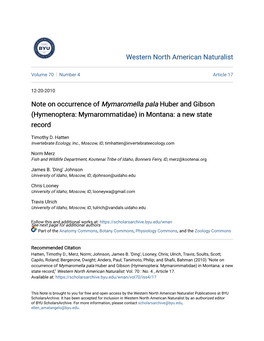 Hymenoptera: Mymarommatidae) in Montana: a New State Record