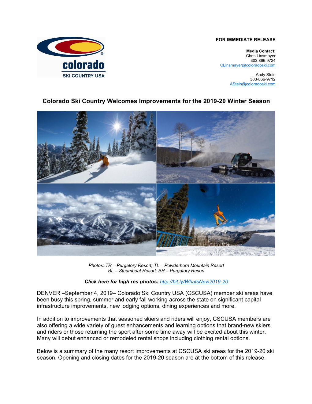 Colorado Ski Country Welcomes Improvements for the 2019-20 Winter Season