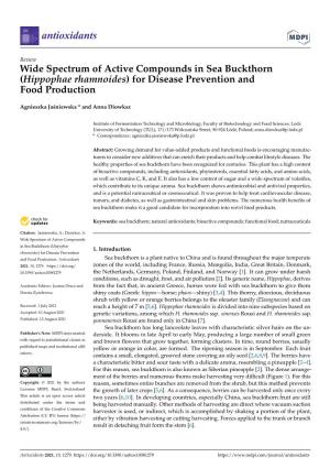 Wide Spectrum of Active Compounds in Sea Buckthorn (Hippophae Rhamnoides) for Disease Prevention and Food Production