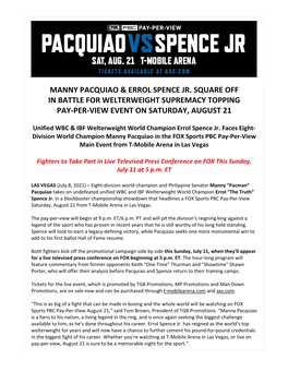 Manny Pacquiao & Errol Spence Jr. Square Off in Battle for Welterweight