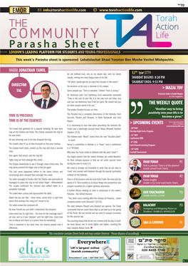 COMMUNITY Parasha Sheet LONDON’S LEADING PLATFORM for STUDENTS and YOUNG PROFESSIONALS