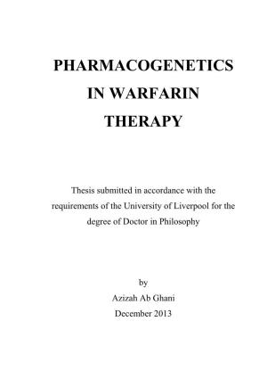 Pharmacogenetics in Warfarin Therapy