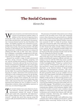 The Social Cetaceans Kieran Fox