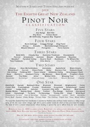 Pinot Noir Classification Is Awarded by Matthew Jukes and Tyson Stelzer Based on a Rolling Average Rating of the Five Most Recent Vintages
