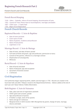 Beginning French Research Part 2 French Church Records Civil