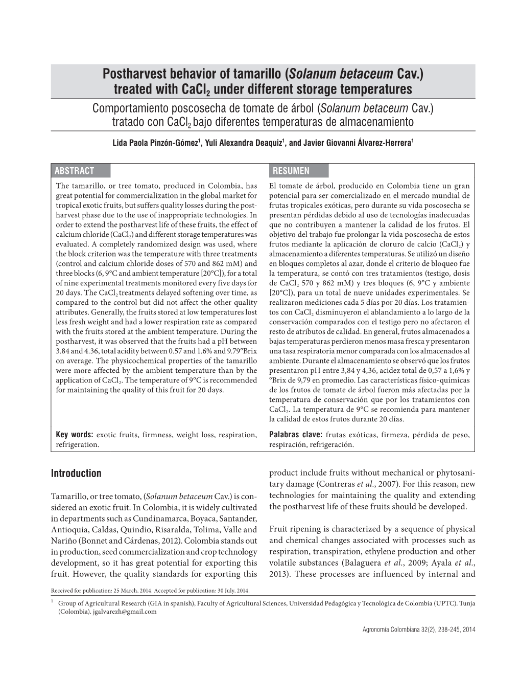 Postharvest Behavior of Tamarillo (Solanum Betaceum Cav.)